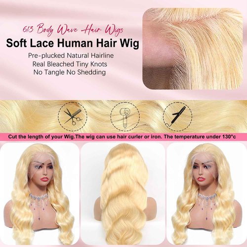 QGVQGV 30 Inch 613 13x6 Lace Front Wig Human Hair 210 Density Blonde Wig Human Hair Body Wave Lace Front Wigs Pre Plucked 613 HD Lace Frontal Wigs 13x6 Body Wave With Baby Hair for Women