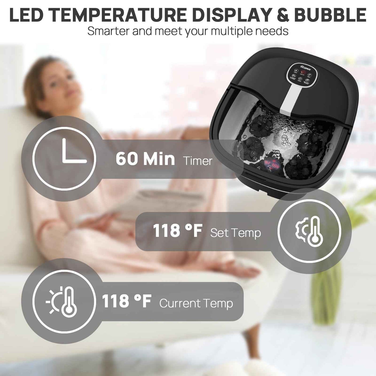 HOSPAN Collapsible Foot Spa Electric Rotary Massage, Foot Bath with Heat, Bubble, Remote, and 24 Motorized Shiatsu Massage Balls. Pedicure Foot Spa for Feet Stress Relief - FS02A