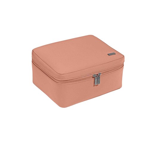 Away Cosmetics Bag, Makeup Bag with Detachable Brush Roll, Waterproof, Clear Zip Pockets, Travel Friendly, Clay Pink