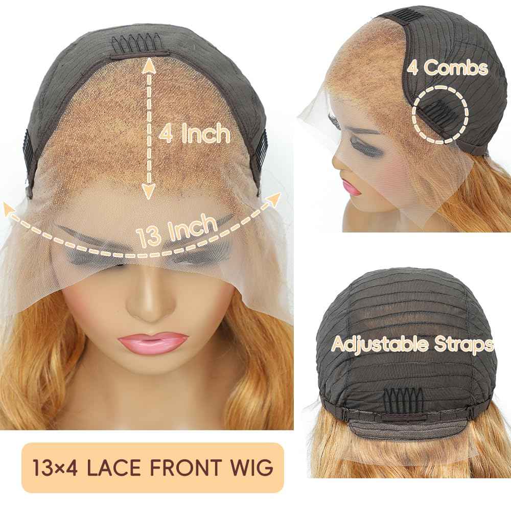 Honey Blonde HD Lace Front Wig Human Hair Pre Plucked Body Wave Honey Blonde Wig Human Hair 200% Density Lace Frontal Wigs Colored 27# 30 Inch
