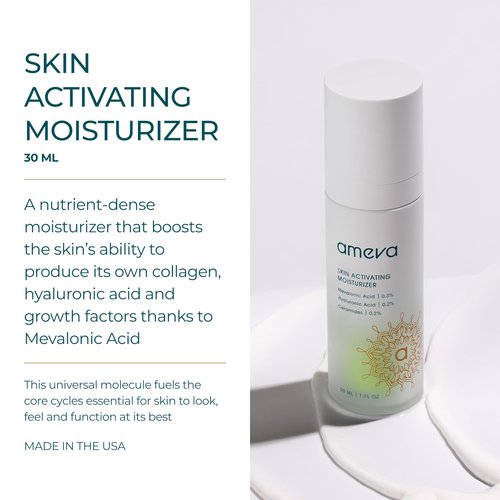 AMEVA Mevalonic Acid Skin Activating Moisturizer: 100% Plant-Based, Vegan, Anti-Aging Formula, For Sensitive Skin, Boosts Collagen, Hyaluronic Acid and Retinol, Reduces Redness, Jojoba Oil, Ceramides