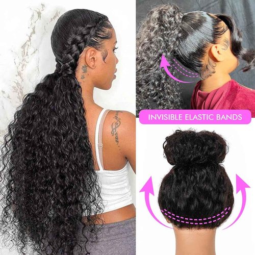 Hidden Strap 360 Full Lace Front Wigs Human Hair Invisible Strap Pre Plucked Bleached Konts Pre Cut Lace Deep Wave HD Lace Frontal Wig with Drawstring Natural Hairline 360 Glueless Wigs(18inch)