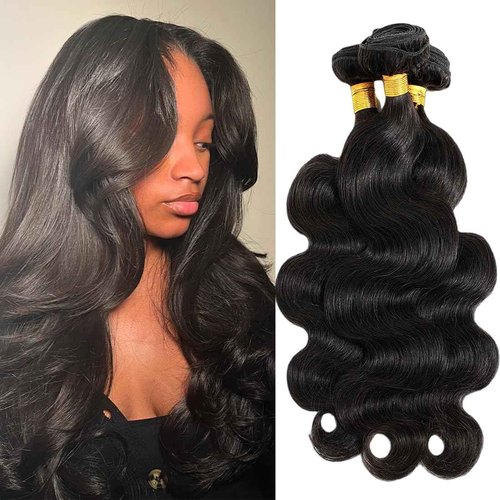 Suerkeep Body Wave 3 Bundles Human Hair 22 22 22 Inch 100% Brazilian Human Hair Bundles Weave Bundles Deals Real Human Hair Extensions Natural Black Color