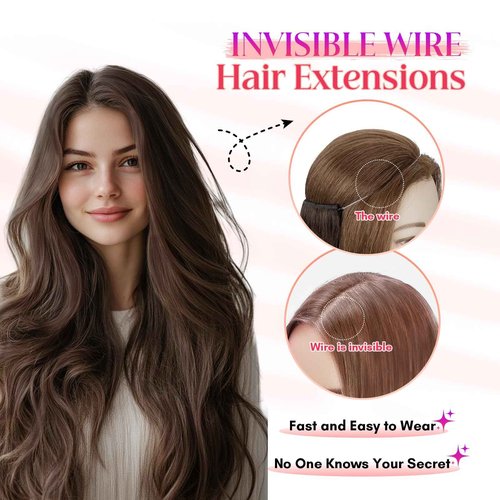 Rich Choices 100% Real Human Halo Hair Extensions for Women Remy Halo Extension Invisible Wire Hairpiece Clip in One Piece Hairpiece Upgrade Adds Weight 80g 16 Inch #02 Dark Brown
