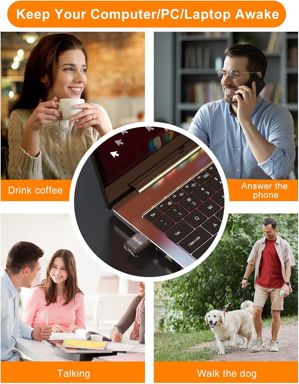 2 Buttons Improved Tiny Mouse Jiggler Undetectable, 2 Buttons of On/Off Switch and 3 Cursor Movement, USB-C Adapter Protective Cap Mouse Mover Device Automatic Mouse Wiggler Shaker Giggler