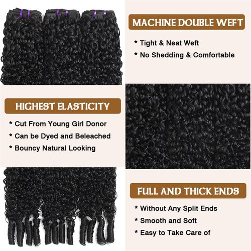 Burmese Curly Bundles Human Hair 14 16 18 Inch Water Wave Human Hair 3 Bundles 100% Unprocessed 3C4A Curly Virgin Remy Hair Quick Weave Natural Color for Women