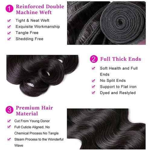 DMS Human Hair Bundles Body Wave Brazilian Virgirn Human Hair Bundles 3 Bundles Brazilian Body Wave Unprocessed Brazilian Human Hair Wave Bundles (16 18 20, body natural black) …