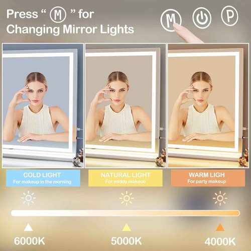 Gvnkvn Makeup Vanity Mirror with USB Charging Port 28" x 22" Large LED Makeup Mirror, Desk Mirorr with Lights, Light up Mirror with 10X Magnification and, Dimmable 3 Modes, Touch Control Black