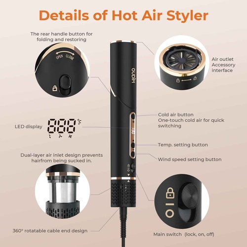 OUDIM 6-in-1 Multi-Functional Hot Air Comb, Interchangeable Brush Head, Negative Ion Hair Dryer Brush and Styler, Brushless Motor with 110000 RPM High-Speed, Rapid Drying, Storage Bag.
