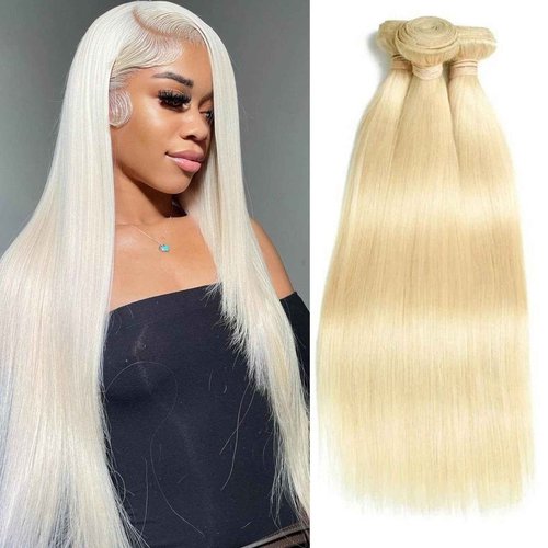 613 Bundles Human Hair Extensions For Women Real Straight Human Hair Bundles Light Blonde Color 3Bundles(202224 Inch)