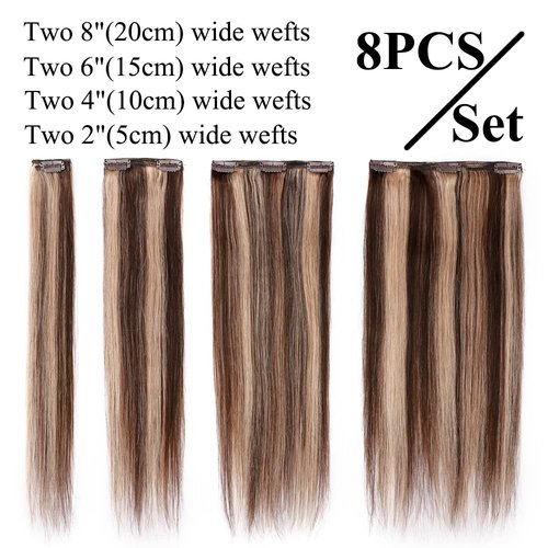 MY-LADY Double Weft 100% Clip in Remy Human Hair Extensions #2 Dark Brown 10''-24'' Full Head Thick Long Soft Silky Straight 8pcs 18clips for Women Fashion 16" / 16 inch 130g