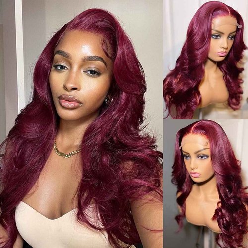SUPERNOVA Lace Front Wigs Human Hair Burgundy Body Wave 5x5 Transparent Lace Closure Wigs For Black Women 180% Density Pre Plucked Red Wig Hair (16inches)