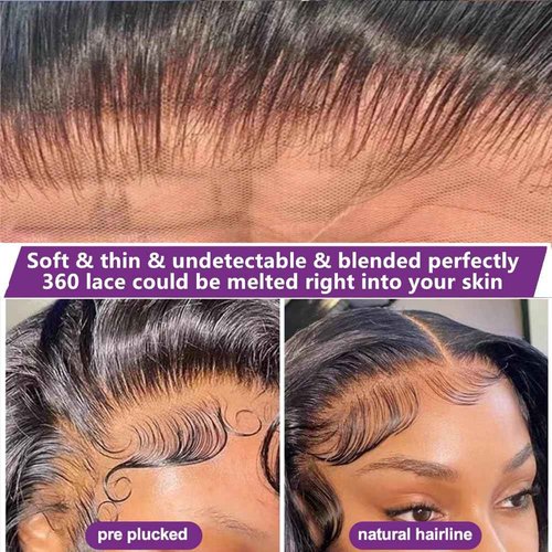 Uonoco 360 Lace Front Wigs Pre Plucked 360 HD Full Lace Frontal Black Wigs Body Wave Transparent Lace Front Wigs for Women With Baby Hair 20 Inch