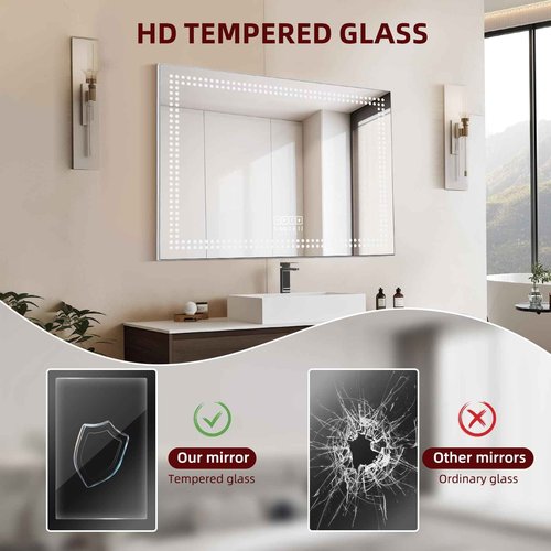 VANITII Vanity Mirror with Lights 32"x23" Lighted Makeup Vanity Mirror with Smart Speaker Dimmable 3 Light Modes 10X Magnification Light Up Mirror Touch Control Tabletop