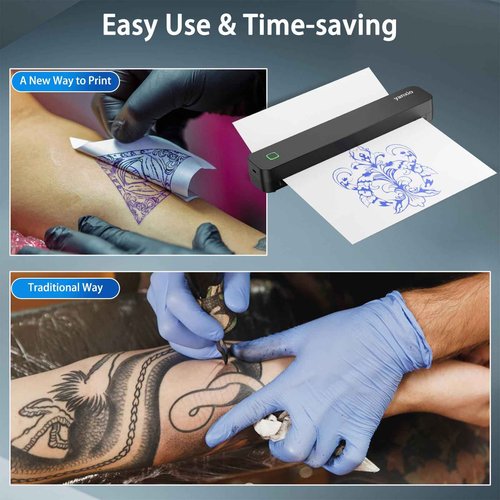 Tattoo Stencil Printer, Bluetooth Tattoo Printer with Super Slime Design,Portable Tattoo Machine, Tattoo Transfer Printer, Compatible with Android, iOS, Windows, MacOS, Support Mobile & PC (Black)