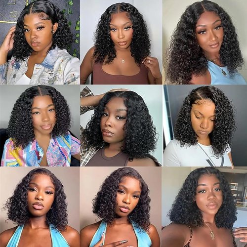olimaruly Bob Wig Human Hair Wear and Go Glueless Bob Wigs Human Hair Pre Plucked Pre Cut Curly Bob Human Hair Wigs 4x4 HD Lace Closure Wigs for Black Women 16 Inch