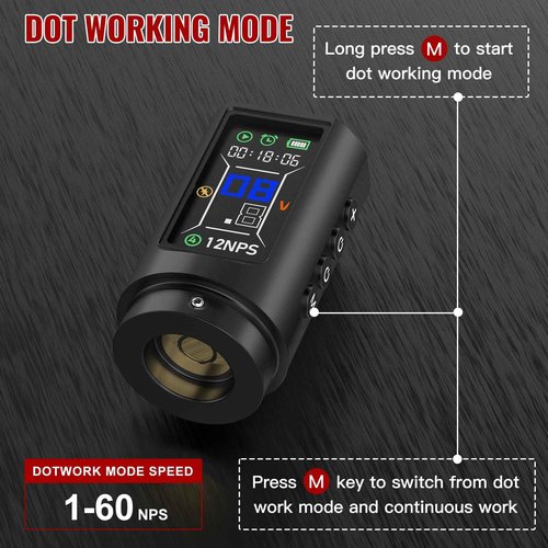 Wormhole Tattoo Gun Tattoo Kit Smart Tattoo Pen With Dot Working Mode, JUMP-START MODE, Memory And Timing Function Wireless Aluminum Alloy Tattooing Equipment For Professional Artists - Black