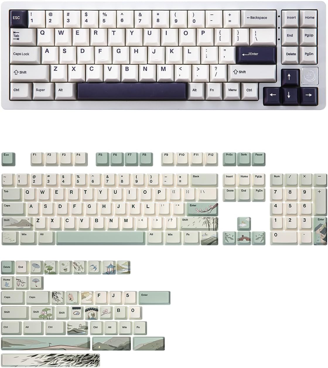 YUNZII AL71 68% Mechanical Keyboard (Siver, Crystal White Switch) and Full Keycap Set (Spring Tea) Bundle
