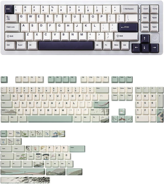 YUNZII AL71 68% Mechanical Keyboard (Siver, Crystal White Switch) and Full Keycap Set (Spring Tea) Bundle