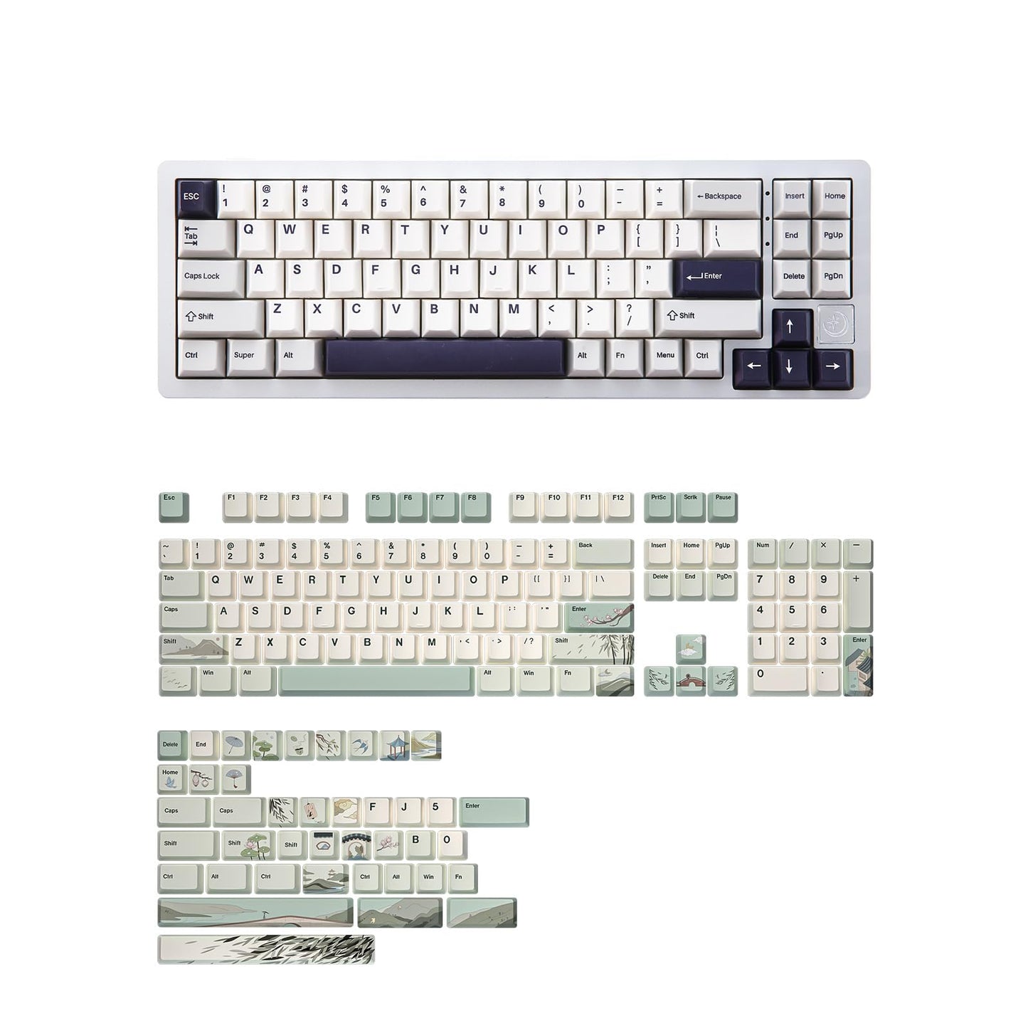 YUNZII AL71 68% Mechanical Keyboard (Siver, Crystal White Switch) and Full Keycap Set (Spring Tea) Bundle