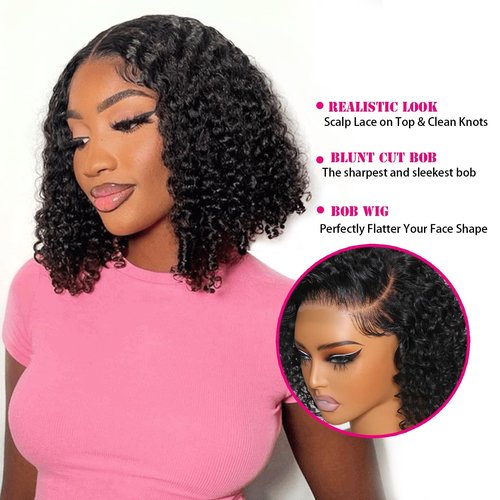 Nipkocy Bob Wig Human Hair Short Deep Curly 16inch 180% Density 13x6 Frontal Hd Lace Wig Wet And Wavy Deep Wave Lace Front Wigs Human Hair For Black Women 100 Real Curly Human Hair Natural Black