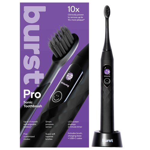Burst Pro Sonic Advanced Electric Toothbrush for Adults (Black) | Soft Bristles | 33,000 Vibrations | Long-Lasting Battery and Multiple Brushing Modes