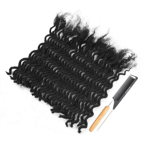 DAIXI Curly Wave Loc Extensions Human Hair, 100% Real Human Hair Dreadlock Extensions for Man/Women Handmade Permanent Dread Extensions Can Be Dyed Bleached Twisted (0.4cm, 1B, 6 Inch 30 Strands)