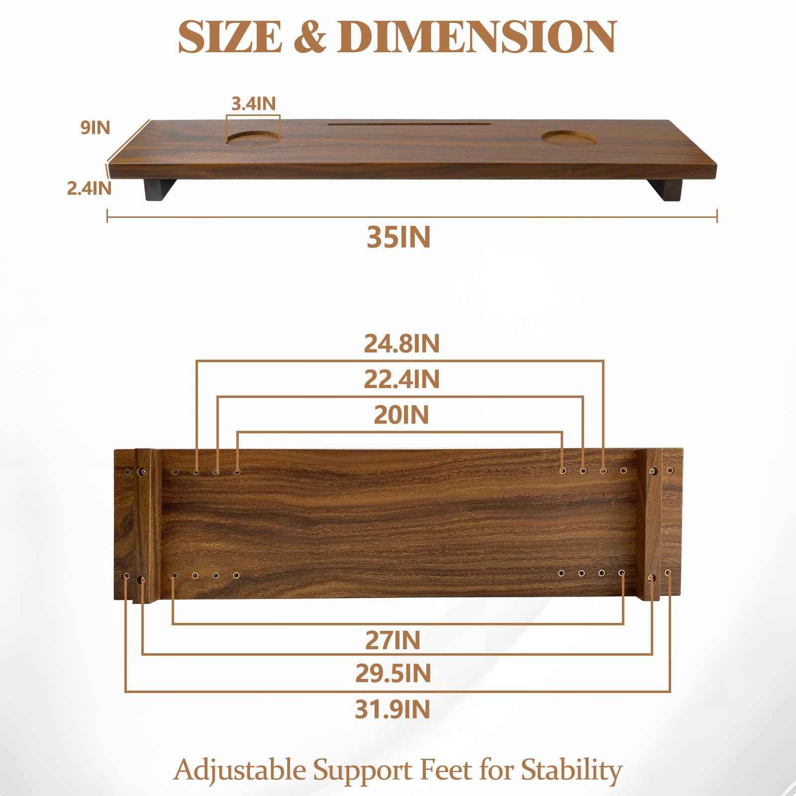 Graceware Walnut Bathtub Tray (35"x9"x2.5"), Luxury Bath Tray for Tub | Anti-Tip Adjustable Bathtub Trays for House Warming Gifts