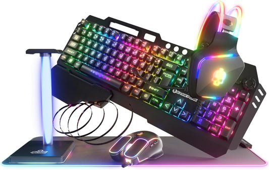6-Piece Codebreakers PC Gaming Bundle with Large RGB Mousepad, RGB Mechanical Keyboard Hub, Gaming Headset, RGB Headset Stand, Gaming Mouse, and 3-Foot RGB Light Strip