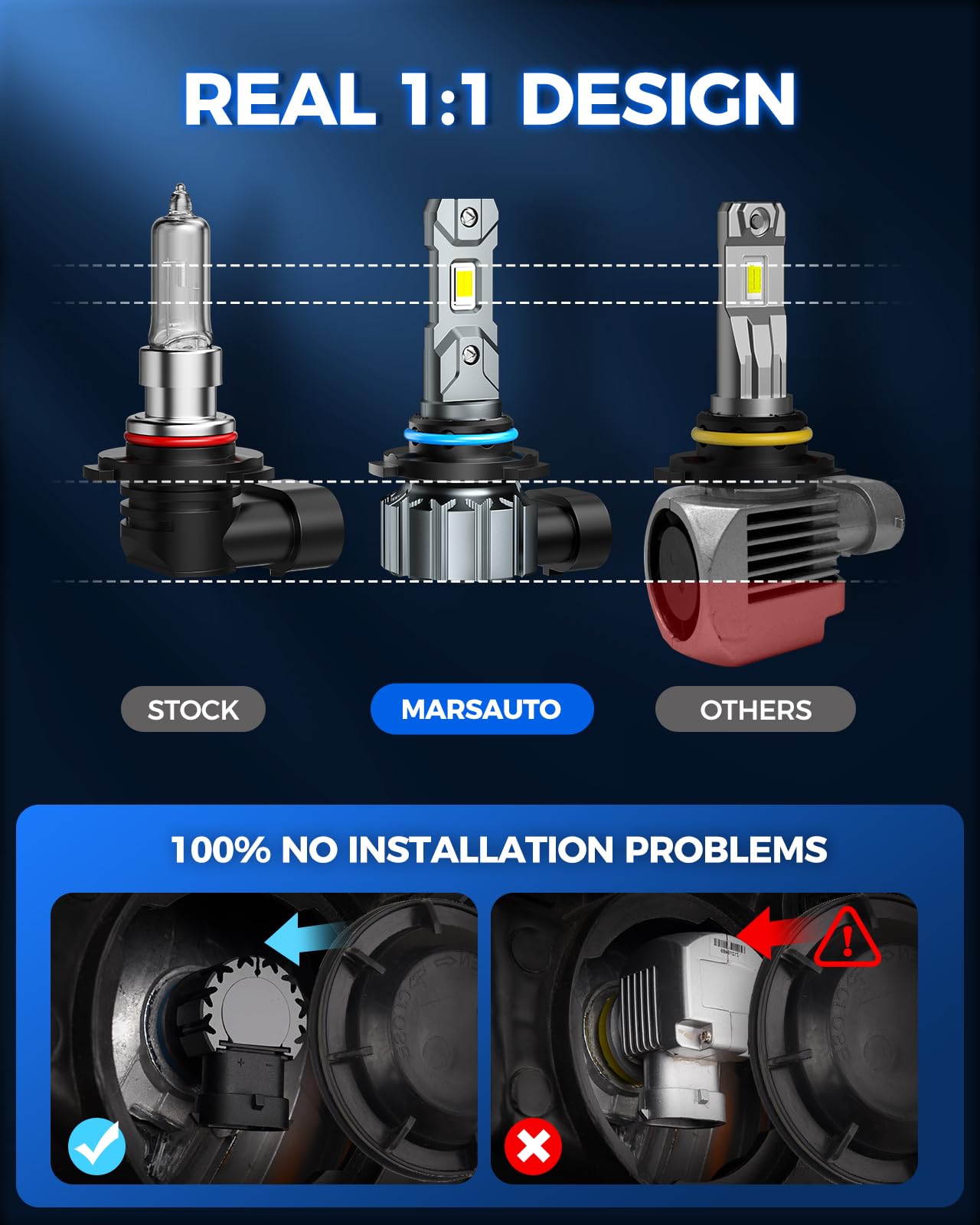 Marsauto M1S HB3/9005 Bulbs or 9005 Fog Light, 30000LM Brighter HB3 Fog Bulbs, Real 1:1 Design, 6000K White, 3min Plug and Play, IP68, Pack of 2