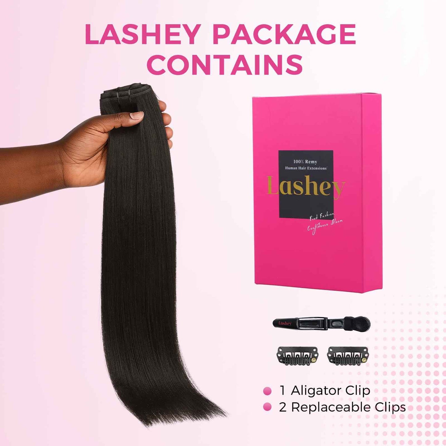 Lashey Genius Weft Hair Extensions Human Hair Natural Black Yaki Straight 7pcs 110g 14 Inch Hair Extensions Real Soft Thin Weft Clip ins for Women