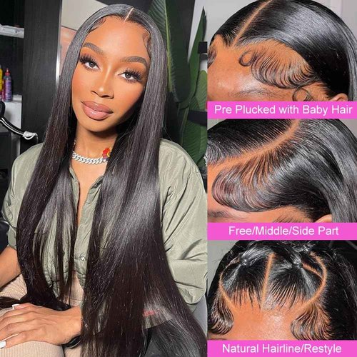 ediere 30 Inch Straight Lace Front Wigs Human Hair HD Transparent Lace Front Wigs for Women Pre Plucked 200 Density Frontal Wigs Human Hair Lace Front Wigs for Women Glueless Wigs with Baby Hair