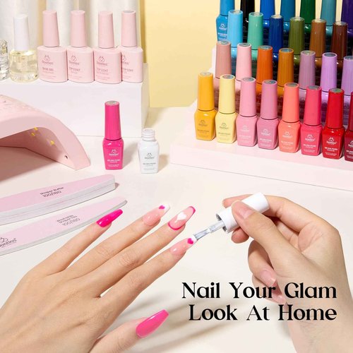 Beetles Gel Nail Polish Kit with U V Light - One Color One Bottle 35 Colors Mood Mosaic Collection Nail Polish Kit 68 Pcs Gifts for Women Girls with Top Base Coat Beauty Must Have DIY Salon Set