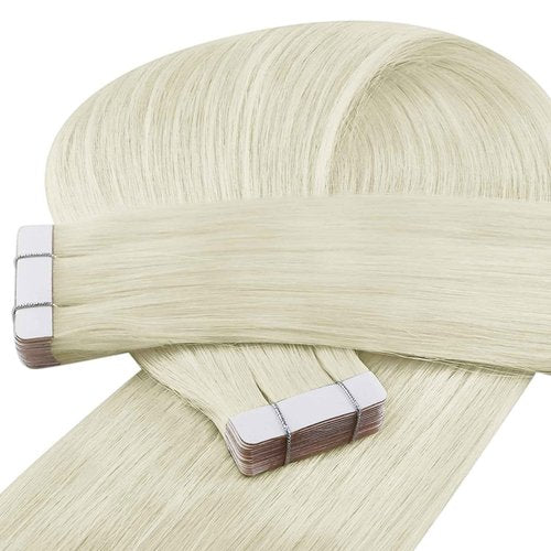 YoungSee Platinum Blonde Tape in Extensions Human Hair 24 Inch Invisible Tape in Hair Extensions Human Hair Platinum Blonde Tapes on Hair Extension Remy Hair for Long Hair 20pcs 50g