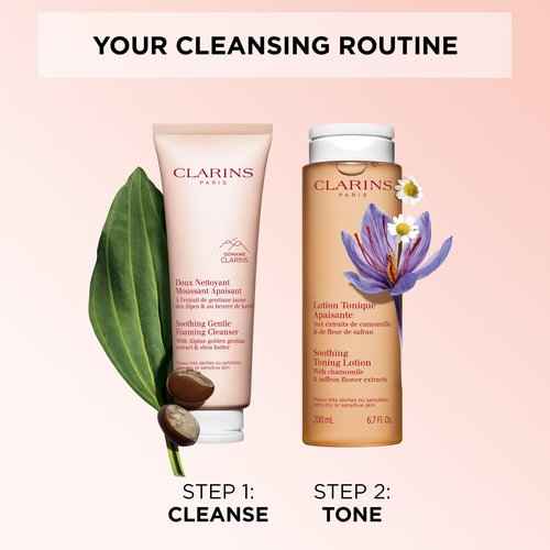 Clarins Soothing Gentle Foaming Face Cleanser | Cleanses, Soothes, and Comforts | Contains Nourishing Shea Butter | Soap-Free| SLS-Free| Very Dry or Sensitive Skin Types | 4.2 Ounces (Pack of 2)