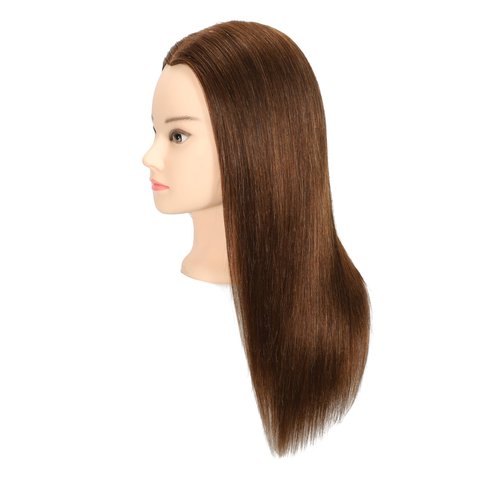 Female 100% Human Hair Mannequin Head Hair Styling Training Head Cosmetology Manikin Head Doll Head for Hairdresser with Free Clamp (brown) (22 Inch)