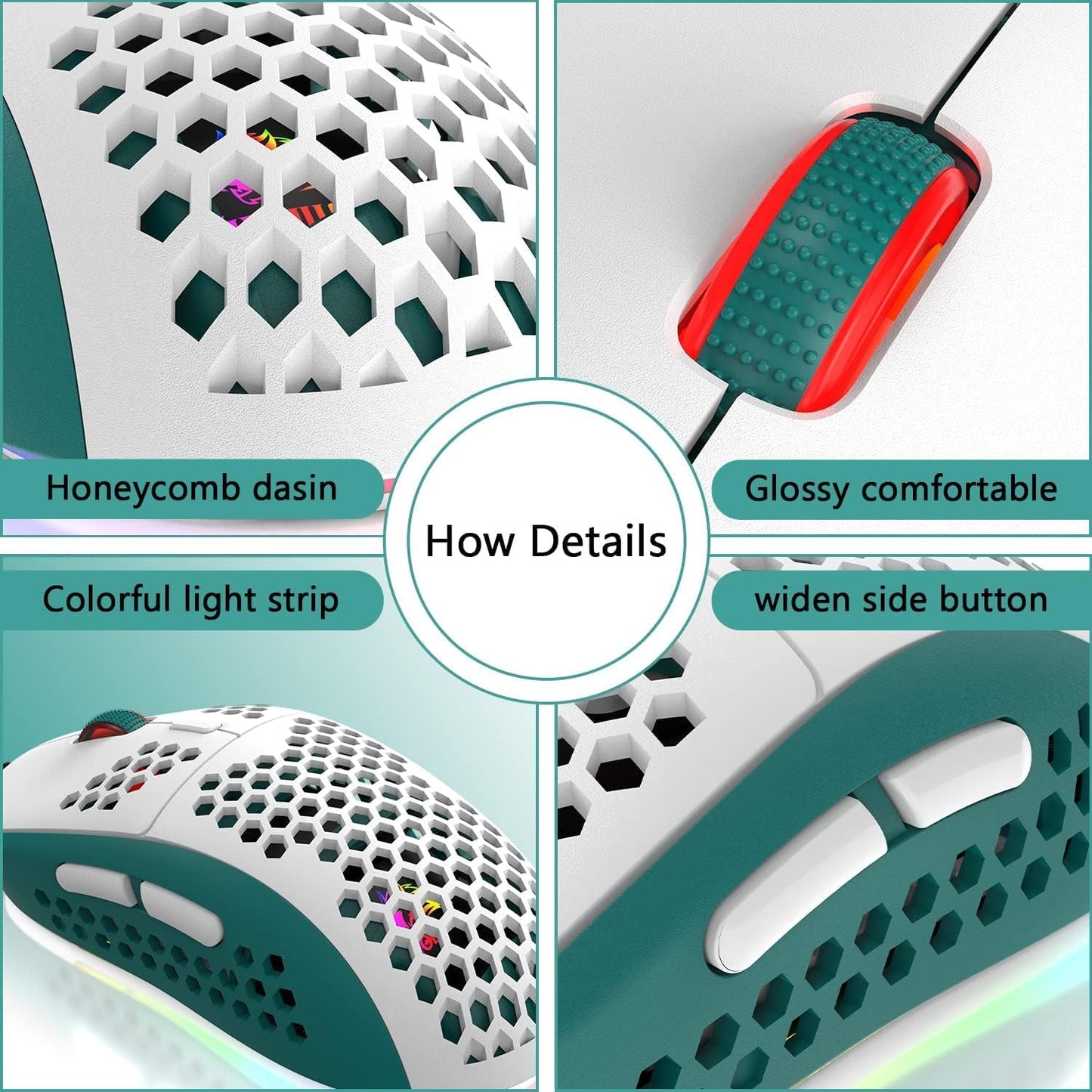 ZIYOU LANG Wired RGB Gaming Mouse,65G Lightweight Honeycomb Ultralight Mouse with High Precision Sensor 6400DPI,6 Button Programmable USB Gaming Mice,Precise Registration for PC Gamers Xbox PS4 Users