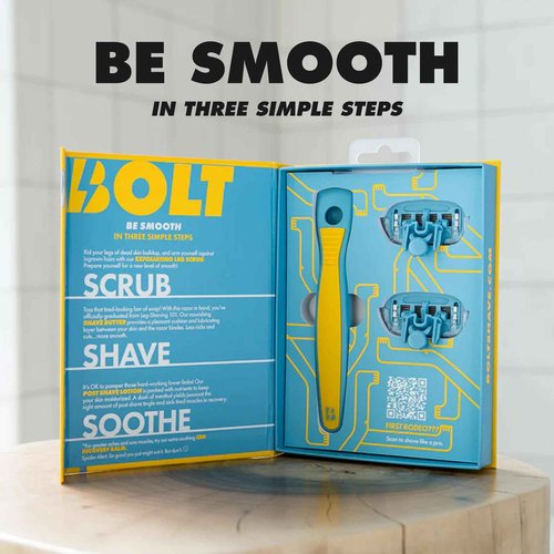 Bolt Skin + Shave - Get Smooth Bundle for Men - Shaving Kit for Legs, Head, Chest & Arms - Includes Razor, Shave Butter and 3 Refill Cartridges
