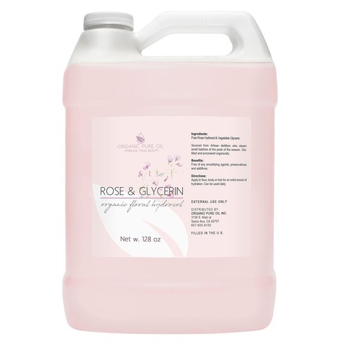 Rosewater Glycerin Mist Toner Bulk Spray Facial Body Floral Cleanser Pure Rose Hydrosol and Vegetable Glycerine Moisturizing Cleansing Toning Mix for Face Skin Hair Body (128 Ounces / 1 Gallon)