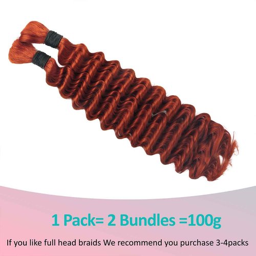 Boho Hair for Braiding 26 Inch Ginger #350 Human Curly Hair for Knotless Braids 2 Bundles 100g Deep Wave Bulk (Ginger #350, 26 Inch)