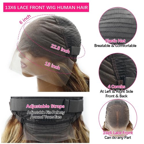 Homgoss P4/27 HD Lace Frontal Wig 13x6 Body Wave Glueless Wigs Human Hair 250% Density Highlight Ombre Full Lace Frontal Wigs Natural Hairline 100% Virgin Human Hair Lace Front Wigs for Women