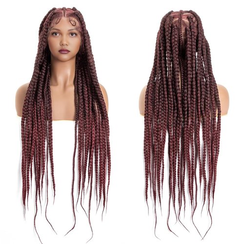 originea DAIXI 36" Full Lace Box Braided Wigs for Black Women, Full Knotless Hand-Knitted Synthetic Braided Wigs with Baby Hair, Soft and Skin-Friendly Silk Lace Back (Pre Partition, T1B/Bug)