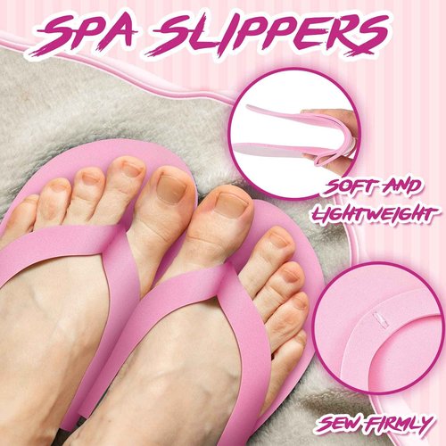 Xuhal 36 Pcs Spa Party Supplies for Girls 12 Kimono Robe V Neck Bathrobe 12 Soft Spa Headband 12 Disposable Foam Slippers small size(Size 8,Pink)