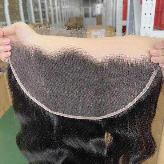 14 Inch SKINLIKE HD Lace Frontal 0.10 mm Ultra-thin Invisible 13x6 Lace Frontal Body Wave Pre Plucked Natural Hairline 12A Silk Straight Brazilian Human Hair Natural Color
