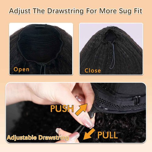 Glueless Half Wig Human Hair with Drawstring Kinky Straight Half Wig 180 Density Headband Wig Human Hair 3 In 1 Seamless Flip Over Half Wigs Human Hair 18 Inch Kinky Curly Half Wig