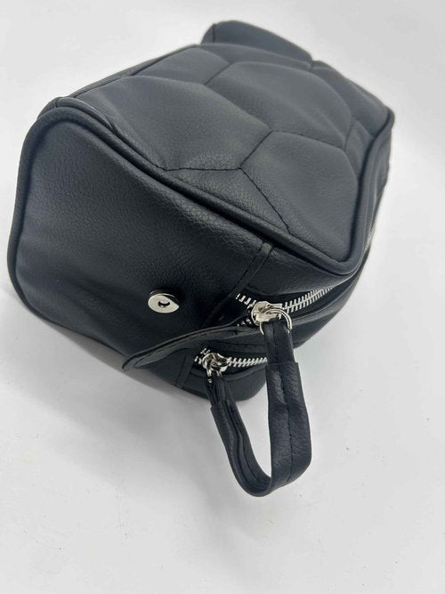 Double Zipper Toiletry Pouch in Black Faux Leather (Balr Inspired) Made in Argentina. Travel organizer - World Cup - Soccer hexagon ball design