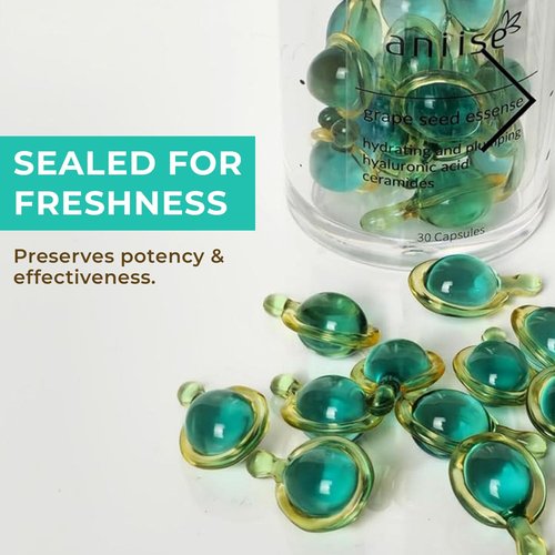 Aniise Grape Seed Oil Capsules Skin Care 30 Individual Capsules Serum for Face Improve Health Of Skin, Fight Signs Of Aging Softening and Hydrating The Skin