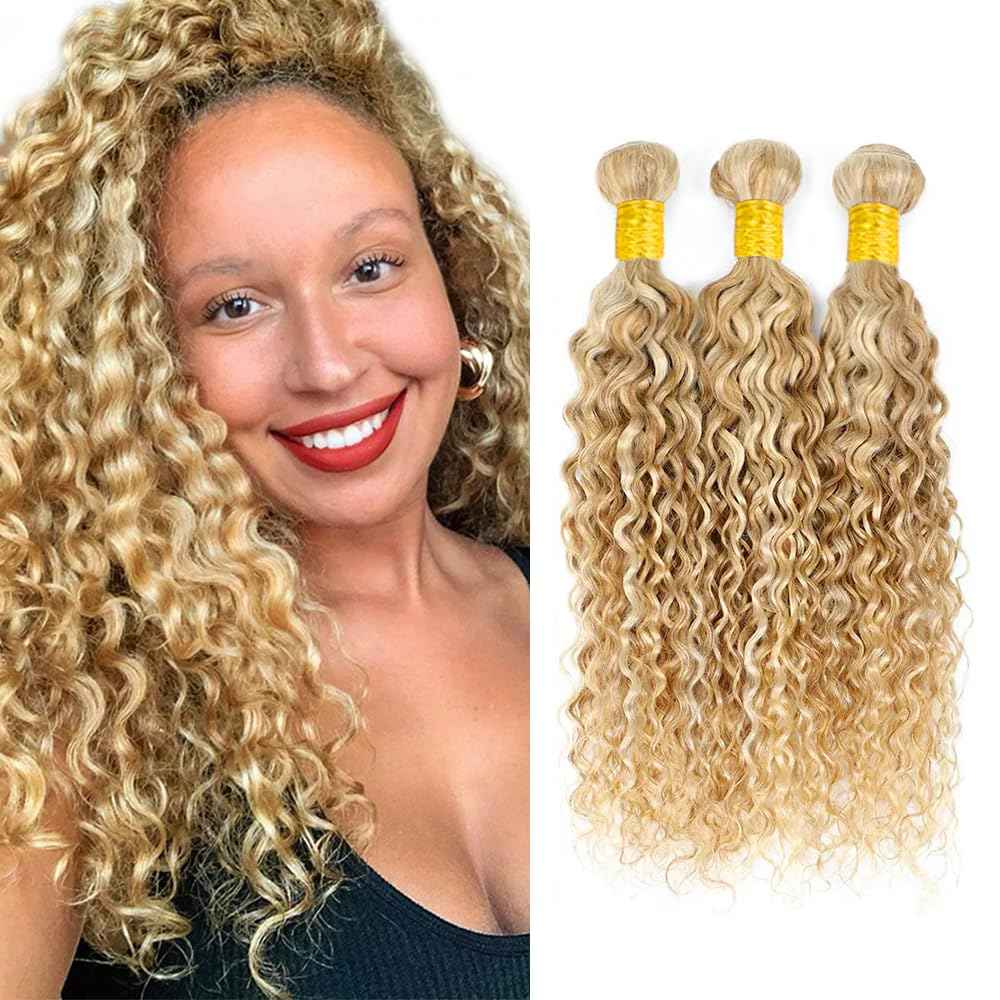 30 32 34 inch P27/613 Human Hair Bundles 613 Water Wave Bundles Blonde Wet and Wavy Human Hair Extensions 300g