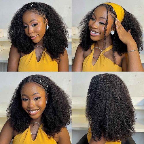 GYRJC 22 Inch Half Wig Human Hair 200% Density Kinky Curly Half Wig 3 In 1 Seamless Drawstring Curly Human Hair Wig Wear Go Glueless Wigs Human Hair Beginner Friendly Short Headband Wig for Women