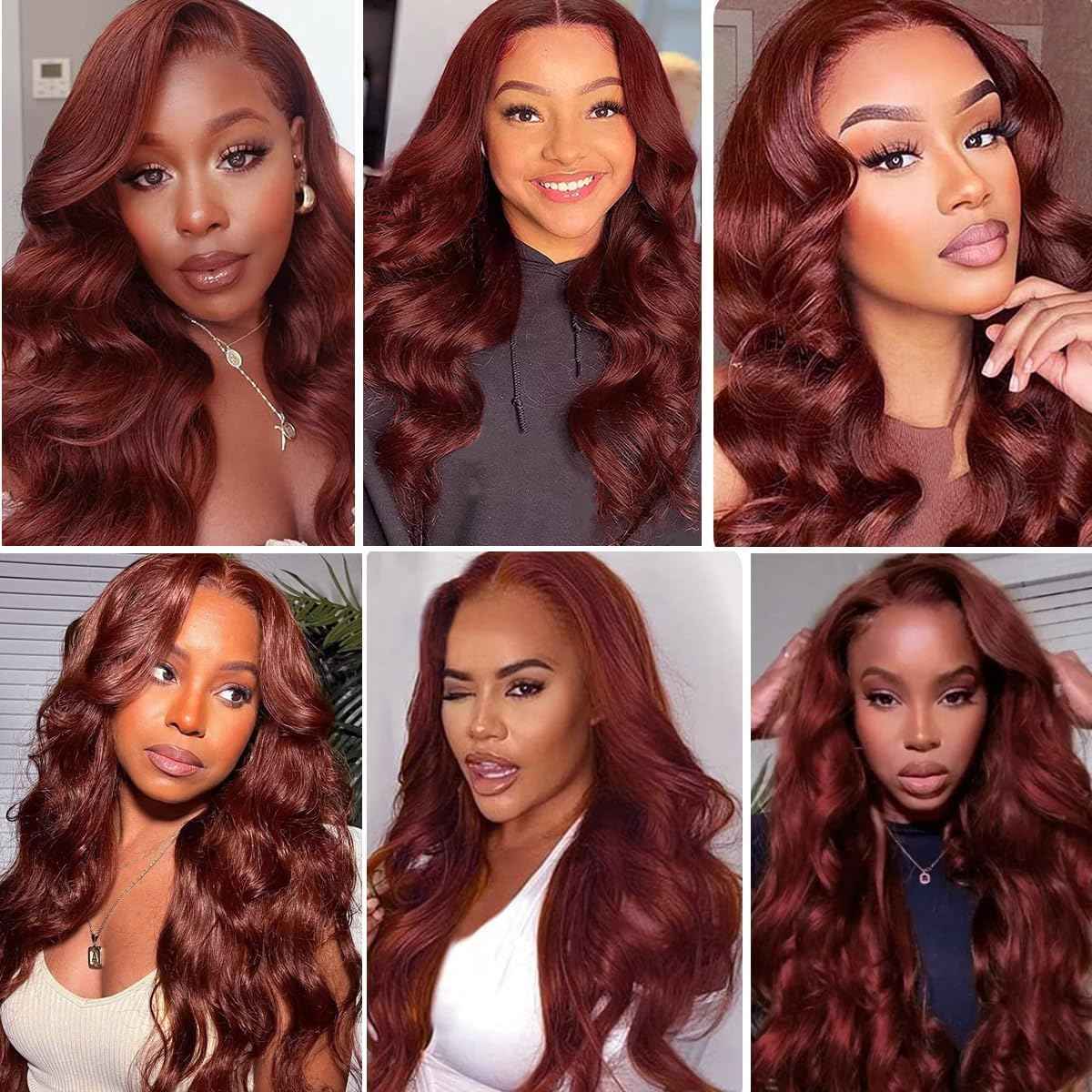 Geoyern Reddish Brown Lace Front Wig Human Hair Body Wave 13x4 HD Lace Front Wig Pre Plucked 200% Density for Black Women Copper Red Colored Body Wave Human Hair Wig (Frontal wig 33#, 24 Inch)